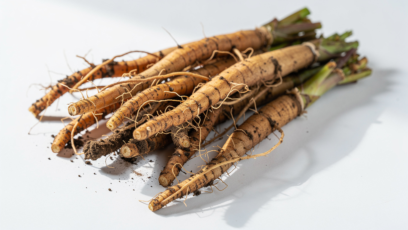 더덕 효능 — fresh deodeok mountain herb root macro photography