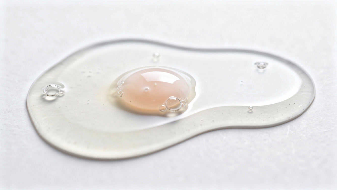 계란 흰자 효능 — Fresh egg-white on white background, natural food