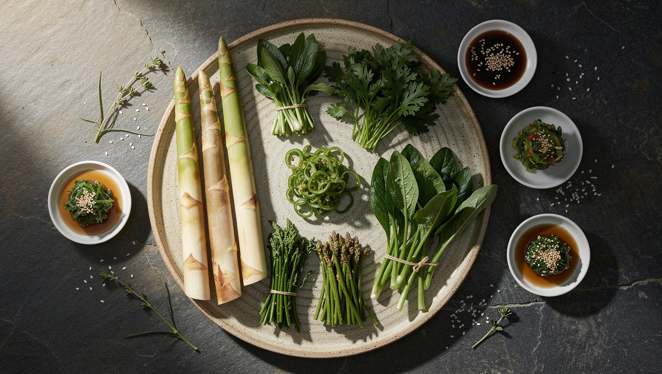 봄나물 종류 — Korean spring vegetables assortment bamboo shoots