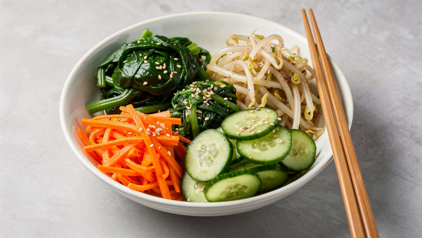 봄나물 종류 — fresh Korean spring greens namul mixed bowl with c