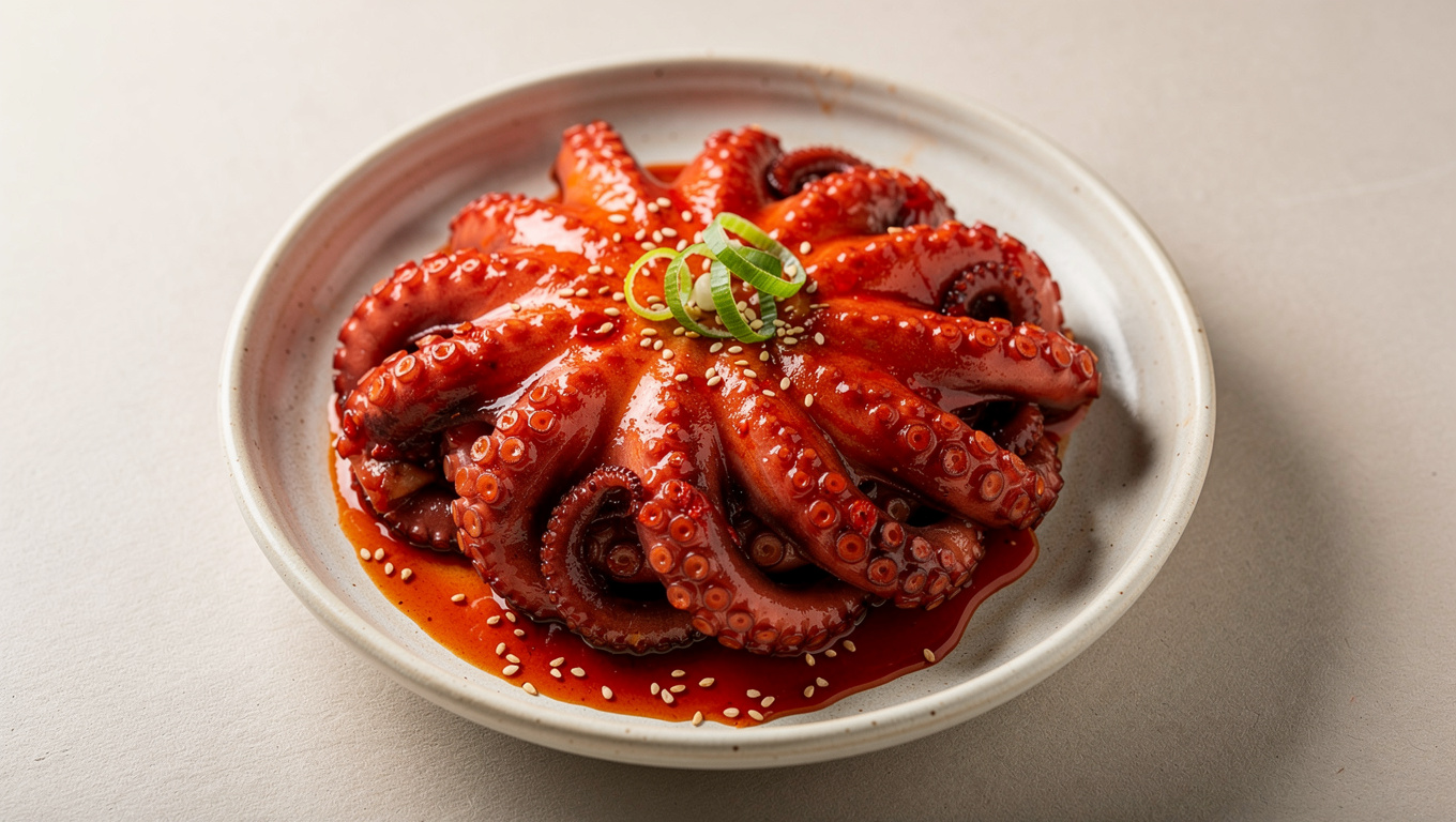 주꾸미 효능 — fresh webfoot octopus jukkumi in bowl with chili s