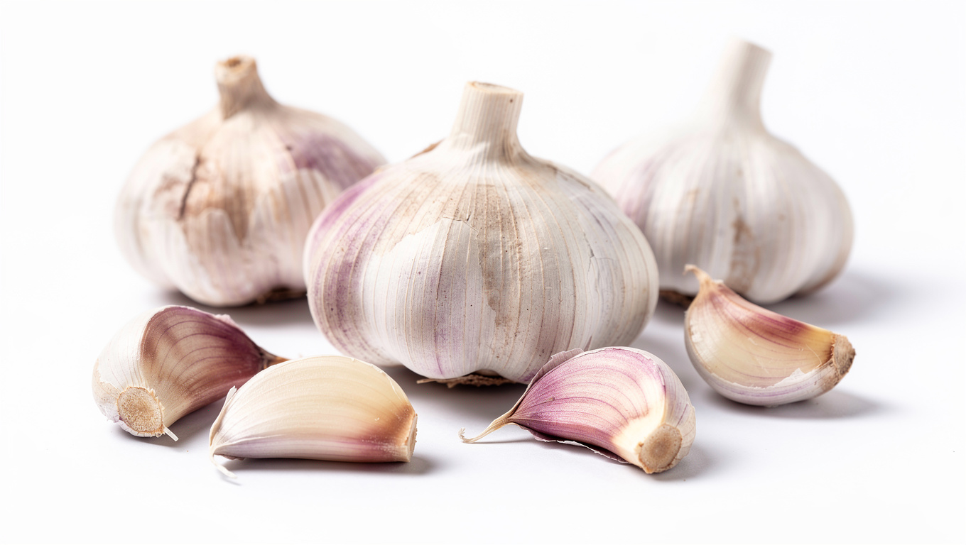 마늘 효능 — fresh garlic bulbs and cloves arrangement, macro p