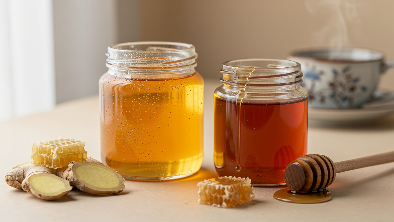 생강 효능 — ginger syrup honey jar, Korean health food, food s