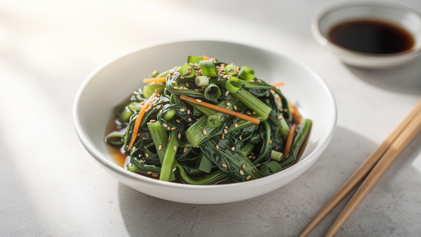 냉이 효능 — Korean spring naengyi namul seasoned dish in white