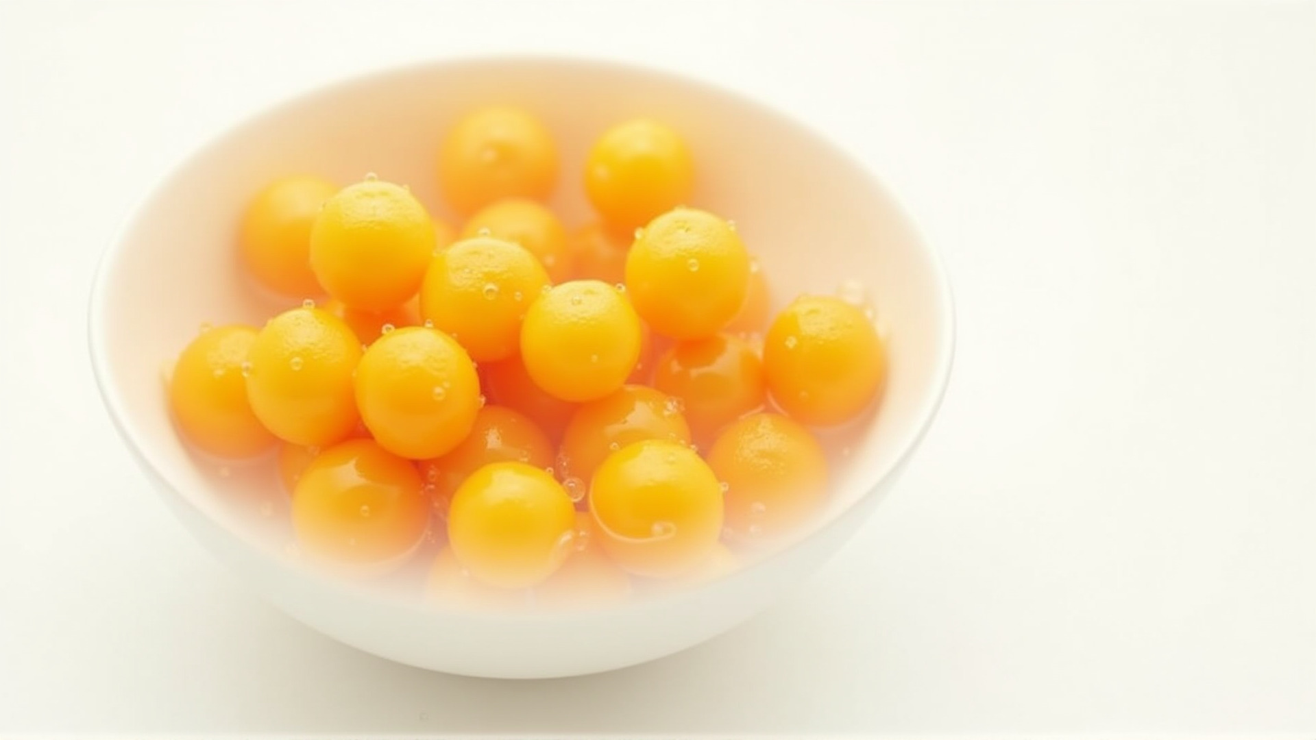 kumquat fruits in white ceramic bowl with water droplets, ov