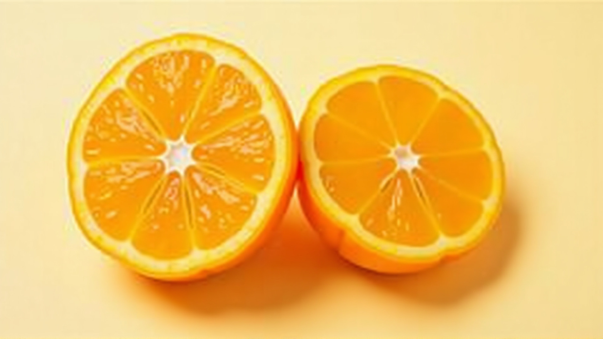 fresh kumquats cut in half showing interior, vibrant orange