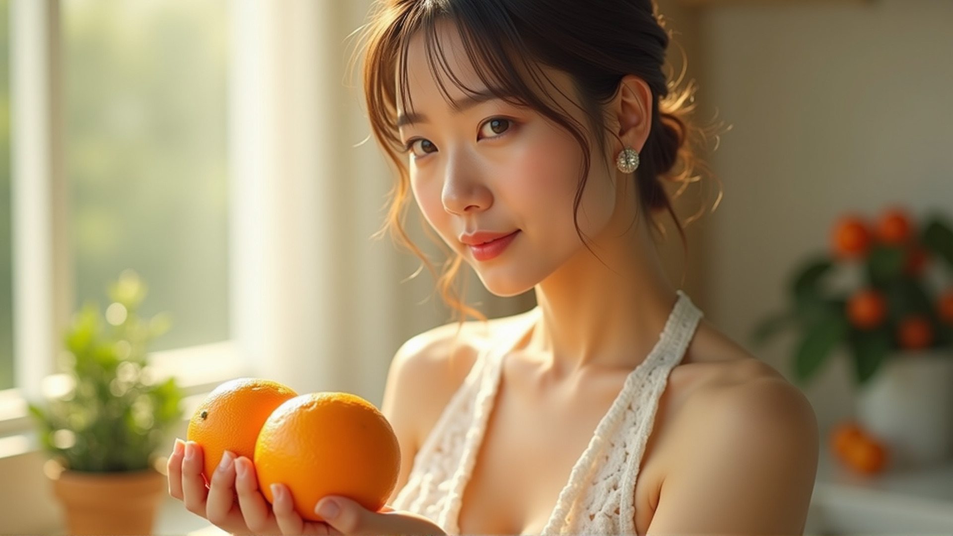 Korean woman 20s beautiful face glamorous figure with fresh
