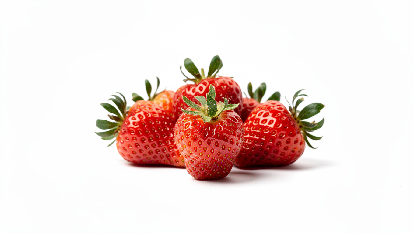 딸기 칼로리 — fresh strawberries on white background, studio lig