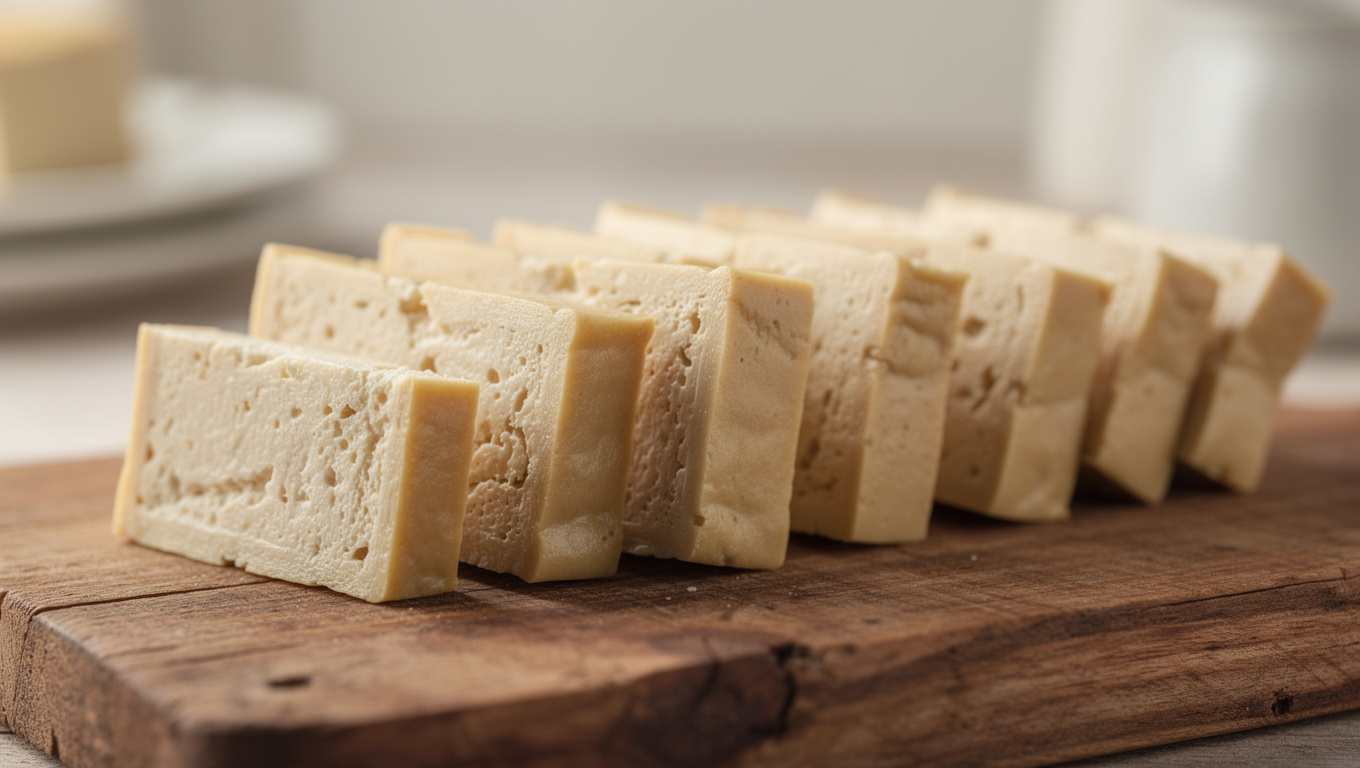 두부 효능 — sliced tofu cubes on wooden board