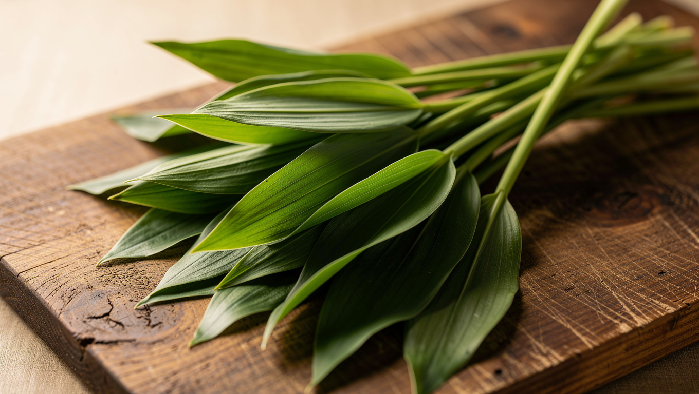 원추리 효능 — bunch of Korean wonchuri daylily greens on wooden